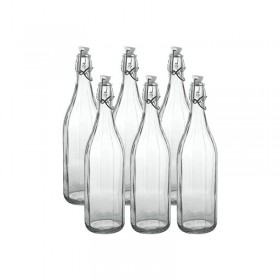 CONFEZIONE 6 BOTTIGLIE VETRO 1 LITRO CON CHIUSURA ERMETICA
